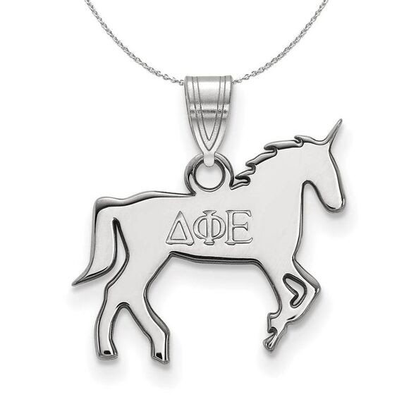 Sterling Silver Delta Phi Epsilon Small Pendant Necklace - 24 Inch - Picture 1 of 8